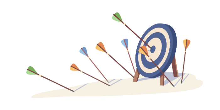 Archery target with arrows of varying accuracy